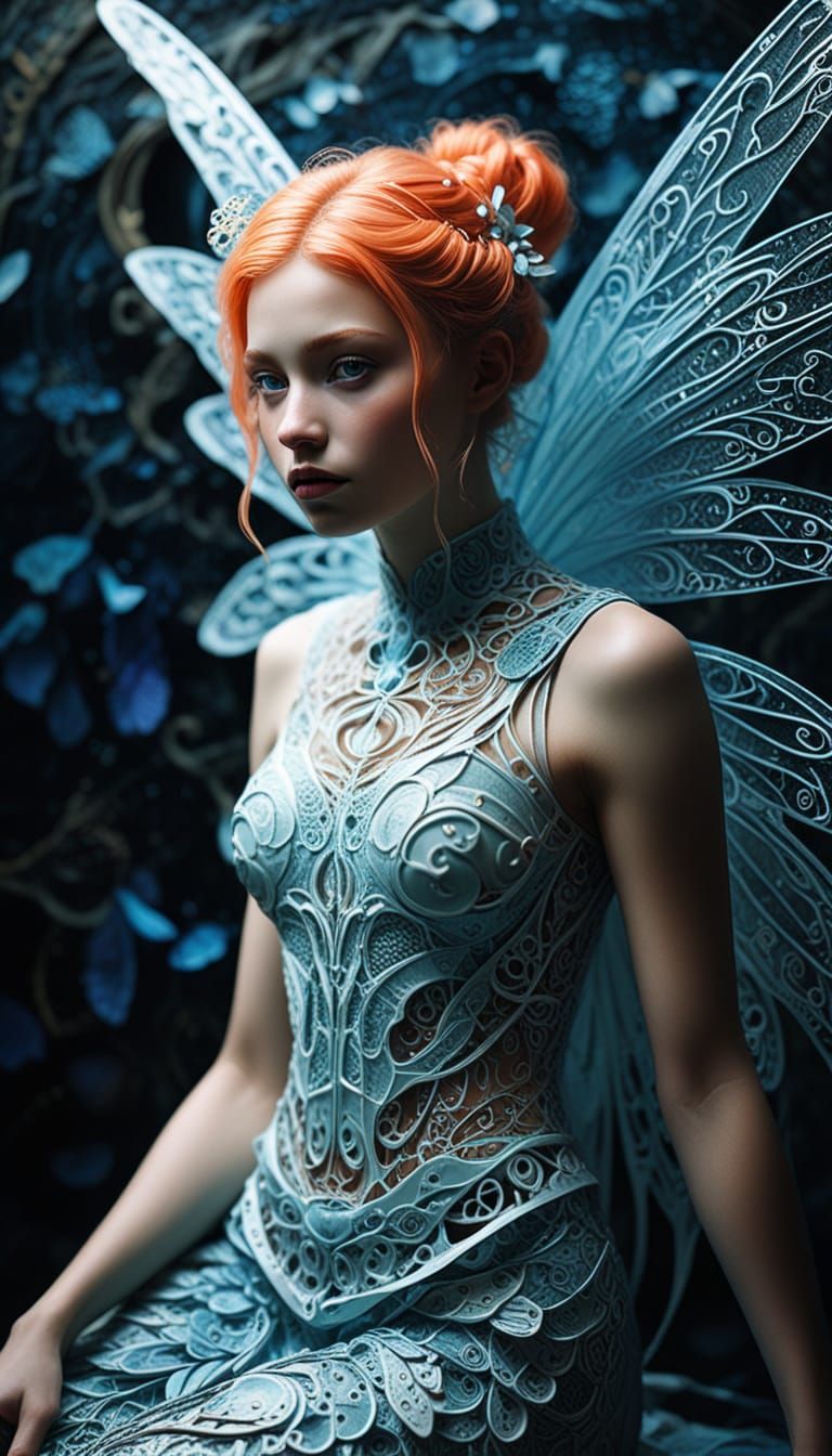 Ethereal Fairy with Fluorescent Tendrils in Pointillism