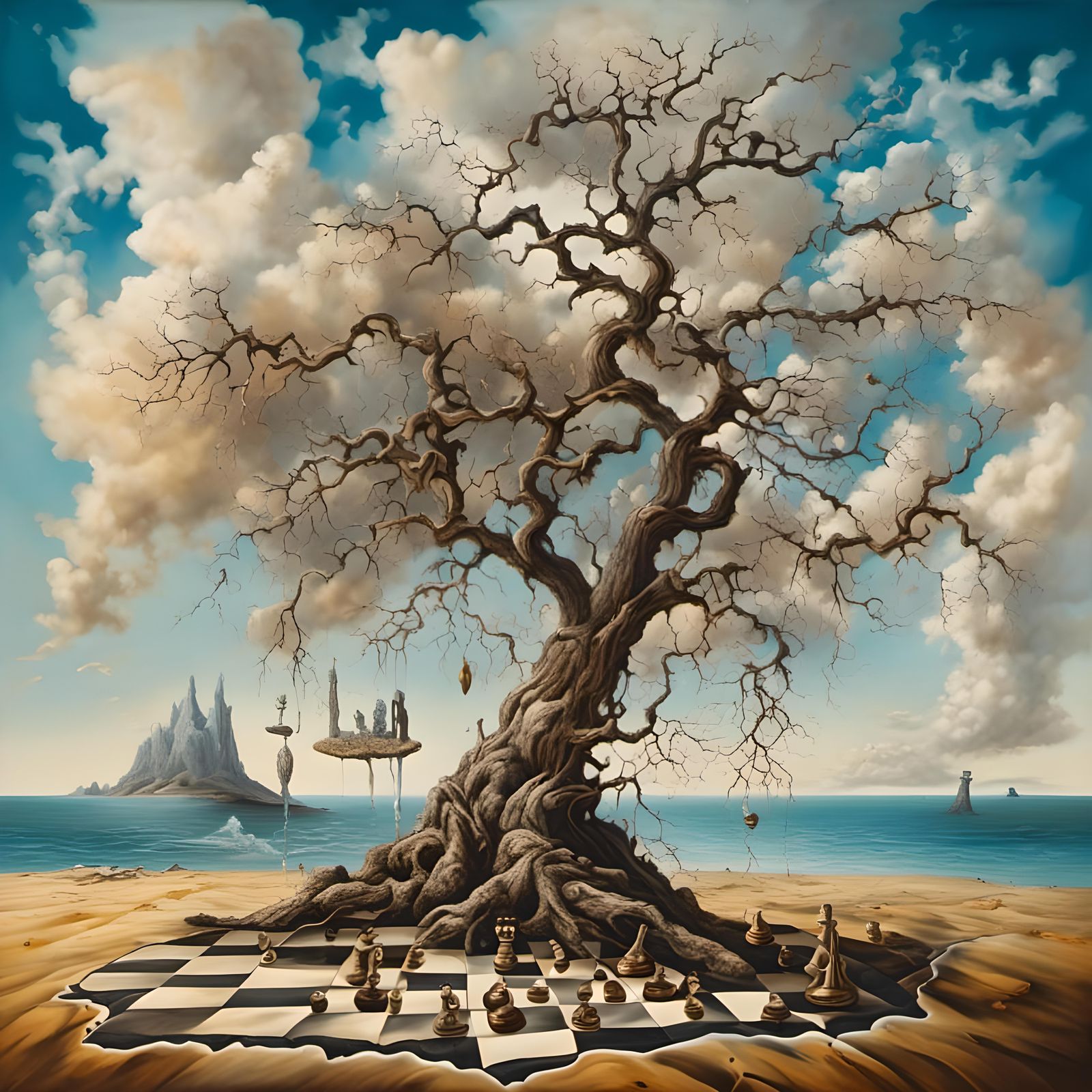 Surreal Landscape with Cracked Ground and Chess, Dali Style