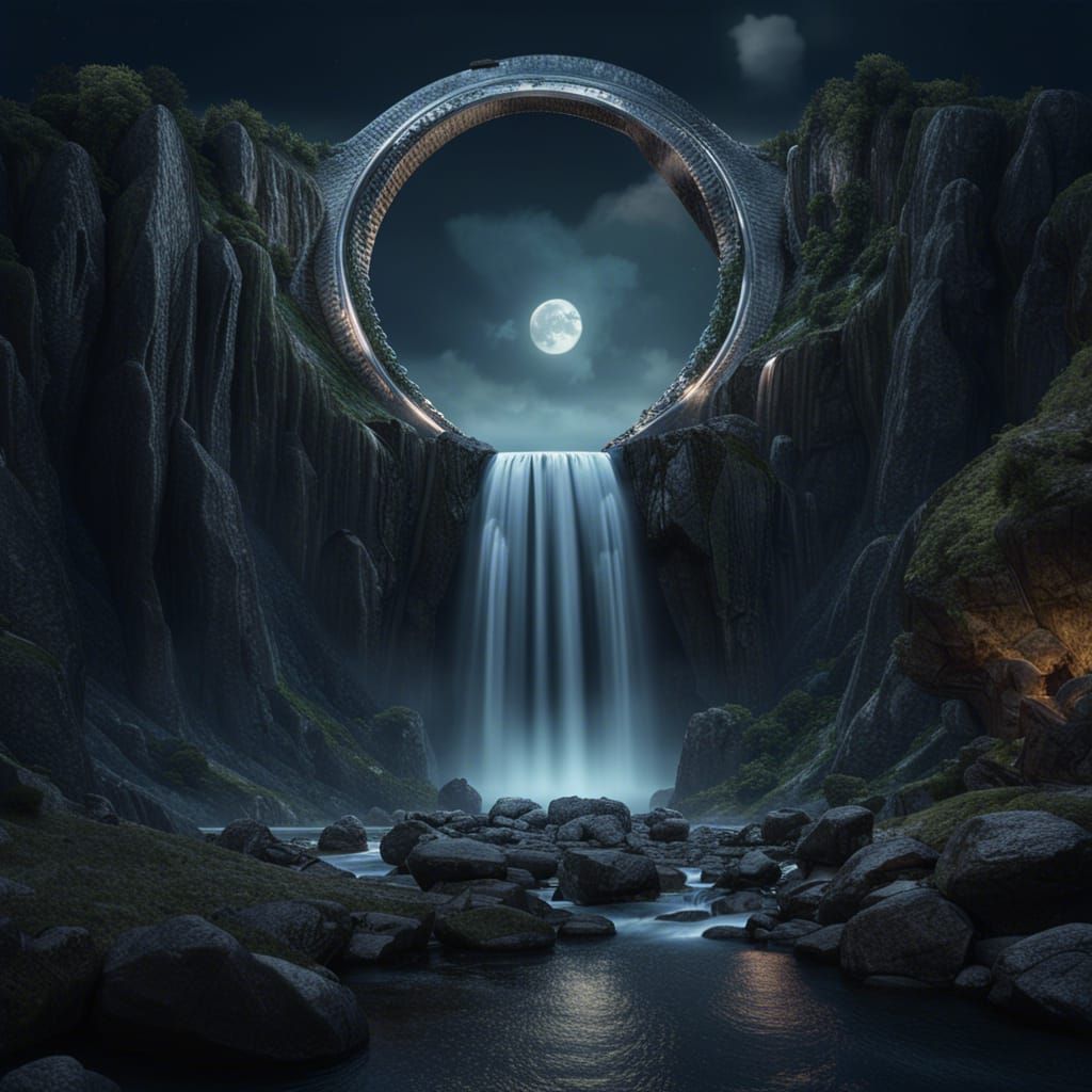 Moonlit Horseshoe Falls: Dramatic Digital Matte Painting