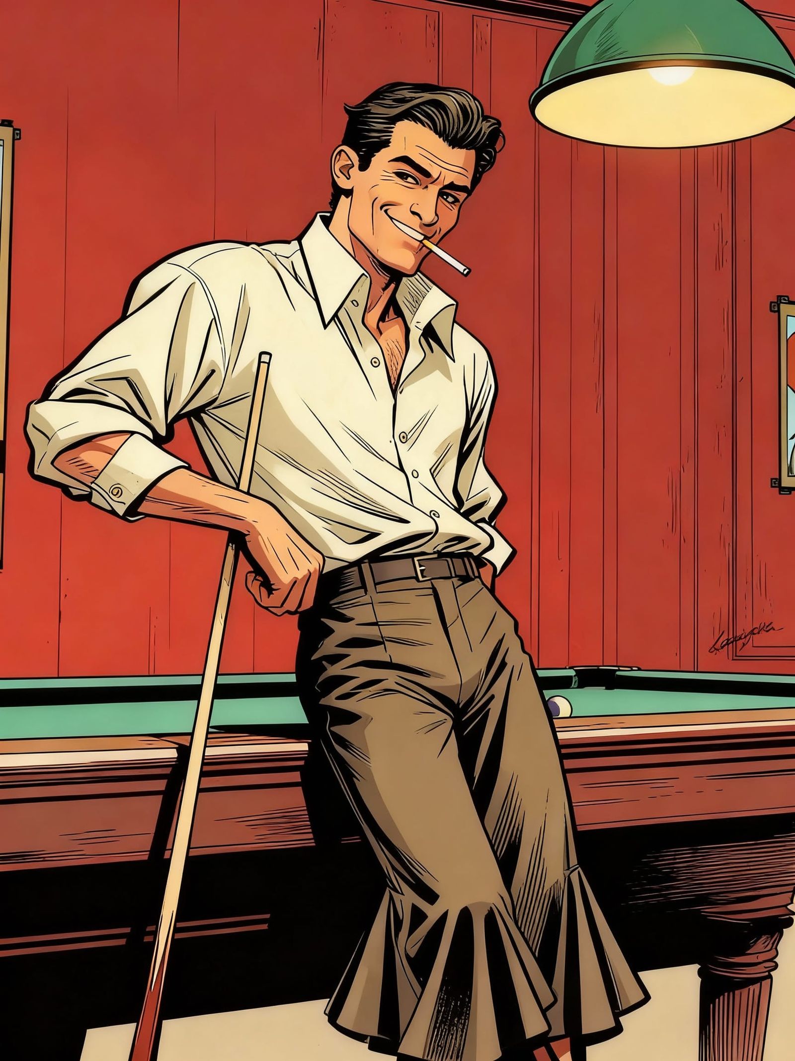 1970s Pool Hall Lothario in Vintage Illustration Style
