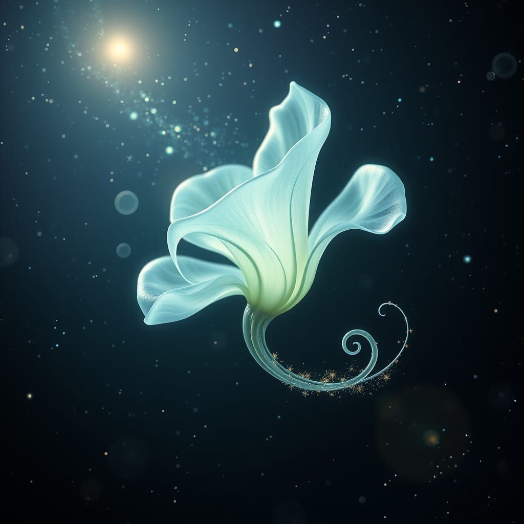 Iridescent Flower Soars Through Starry Night