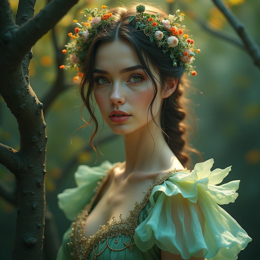 Ethereal Woman Portrait in a Mystical Forest