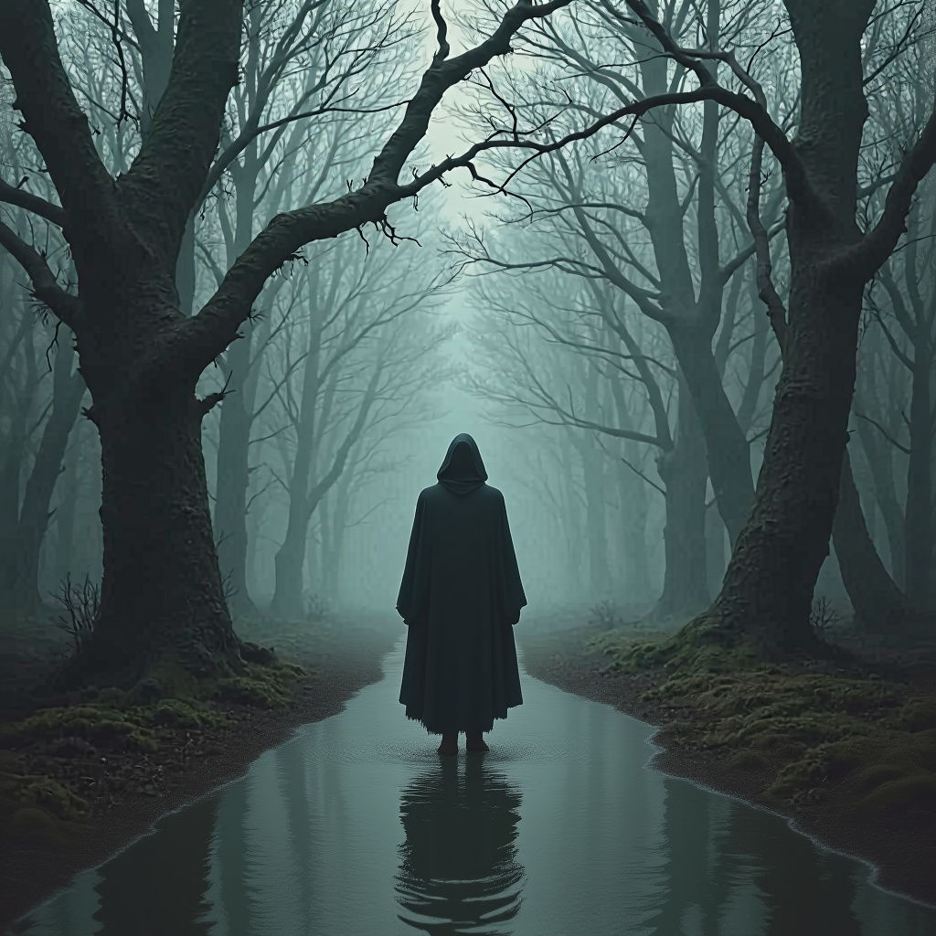 Crossroads in Misty Forest Inspired by Doré