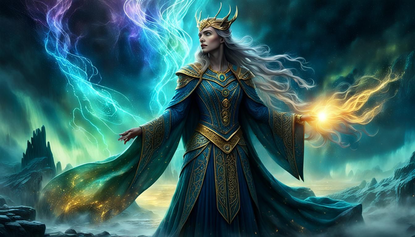 Mighty Sorceress in Mystical Realm: Fantasy Illustration