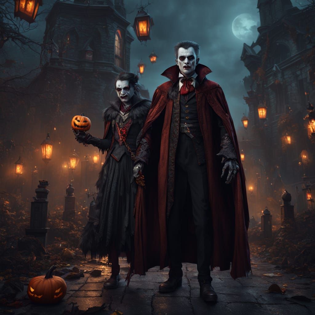 Vampires Trick-or-Treating in Fantastical Costumes