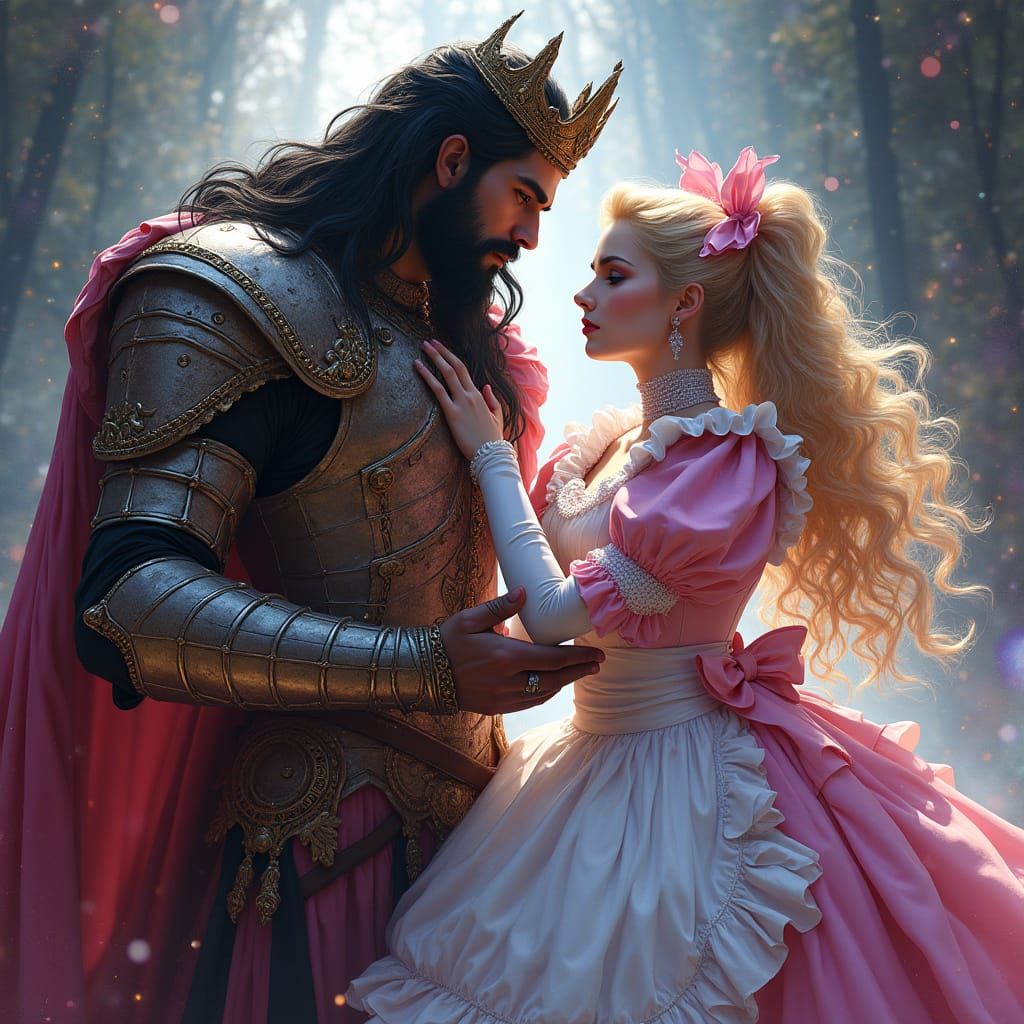 Regal Warrior King Captures a French Maid in Cosmic Splendor