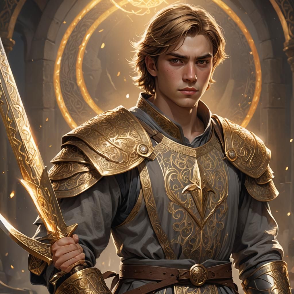 Golden Haired Hero with Sword: Fantasy Portrait
