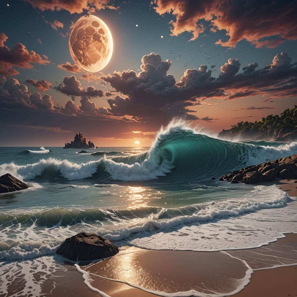 Mesmerizing Moon View at Beach in Detailed Matte Painting