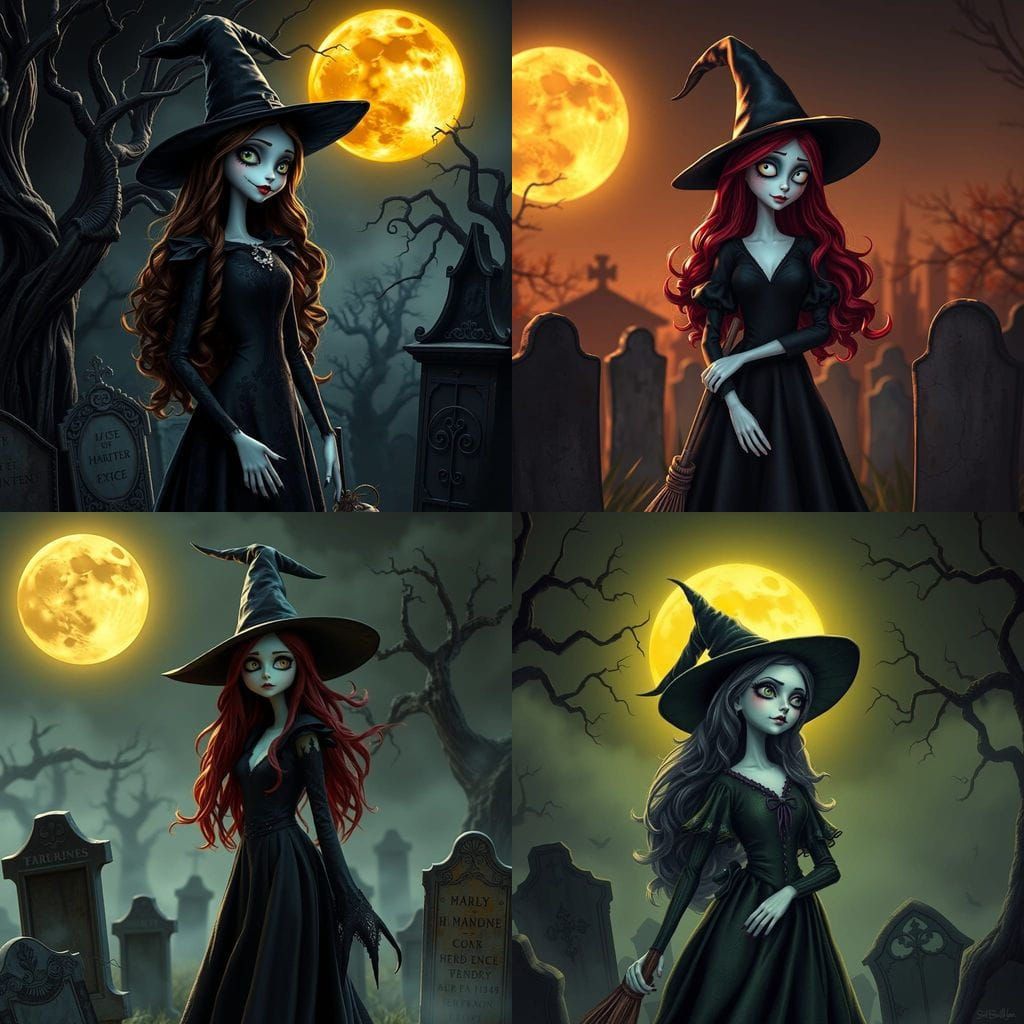 Surreal Sally Under a Glowing Moonlit Cemetery