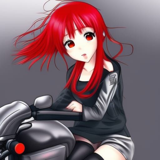Anime Girl on Motorbike in Hyperrealistic Style