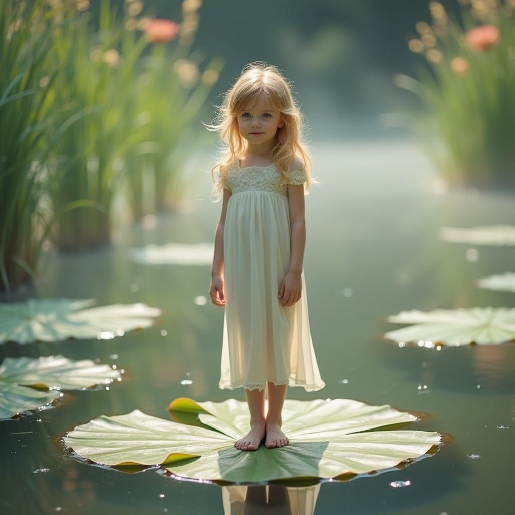 Pre-Raphaelite Style Girl on Lily Pad