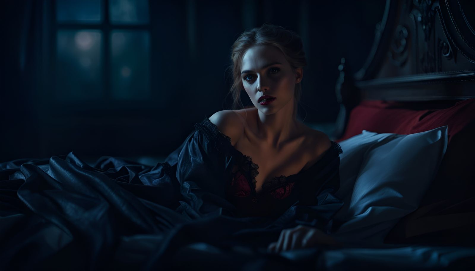 Renaissance Vampire Preys in the Night: Oil Painting