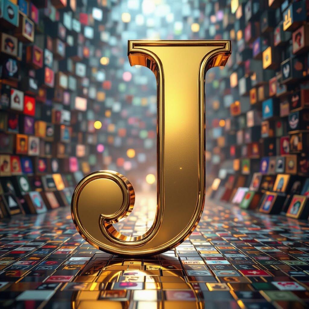 Golden Letter J with Movie Icons for YouTube Banner