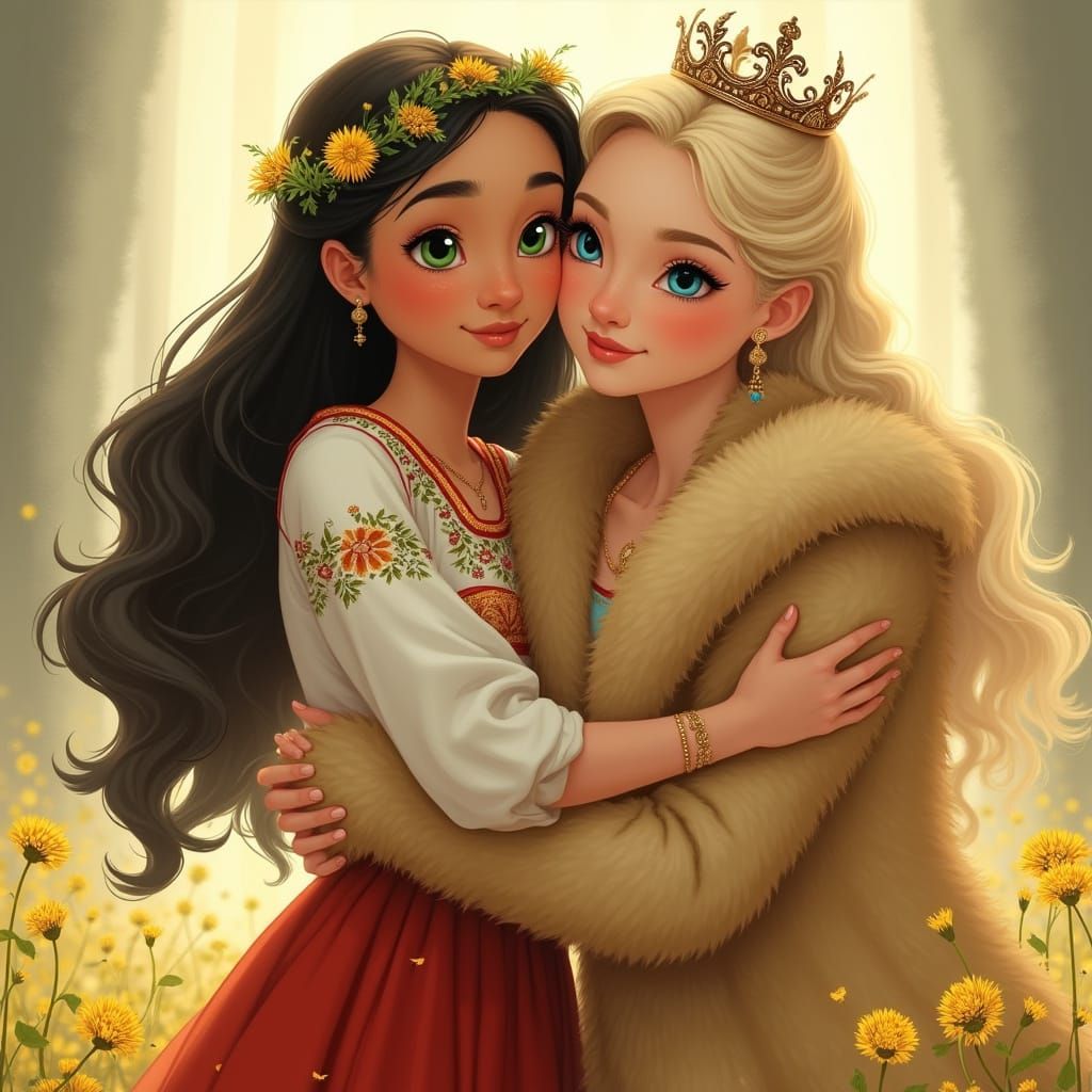 Young Woman in Dandelion Wreath, Embraced by the Russian Emp...