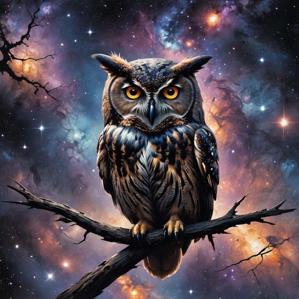 Mystical Galaxy Owl in Sinister Style