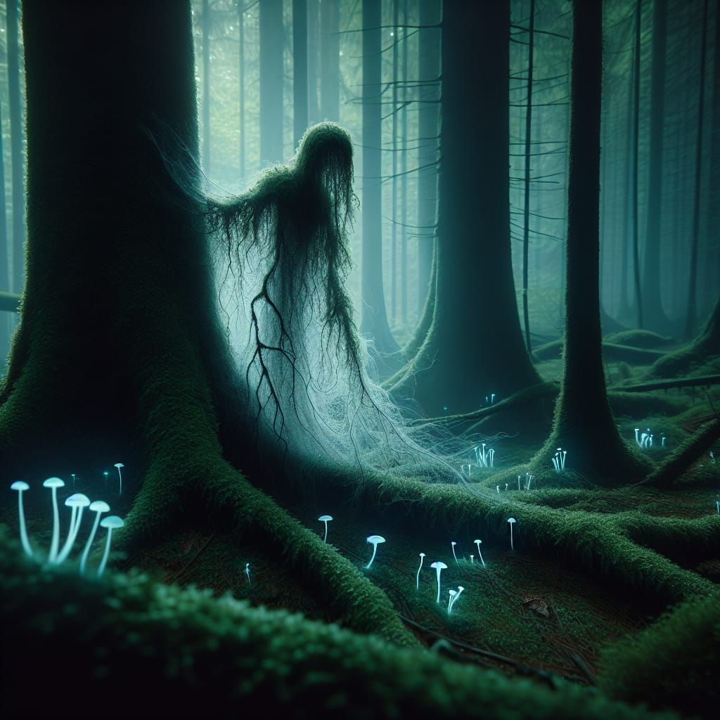Ethereal Forest Spirit in Moonlit Woods