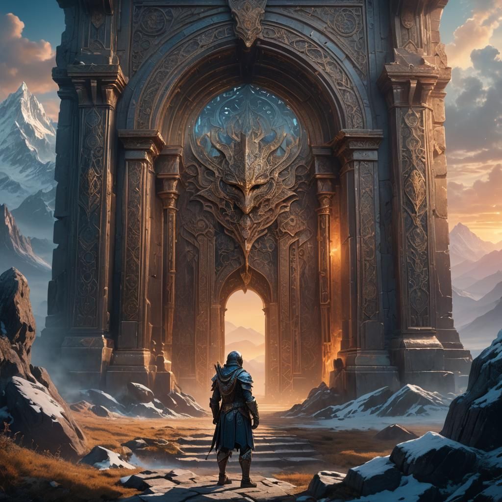 Mystical Portal in Twilight Mountains: Fantasy Concept Art