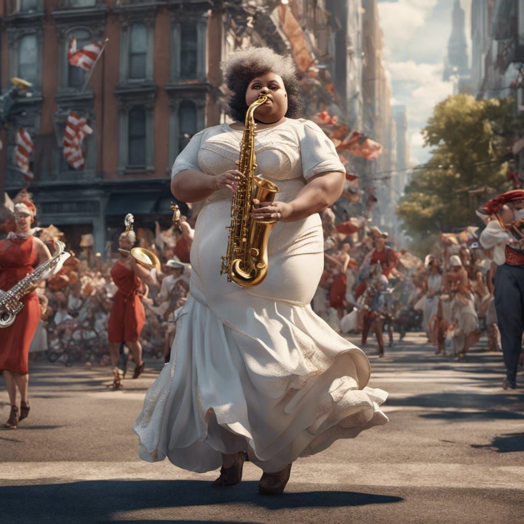 Saxophone Player in Louisiana Parade: Detailed Matte Paintin...