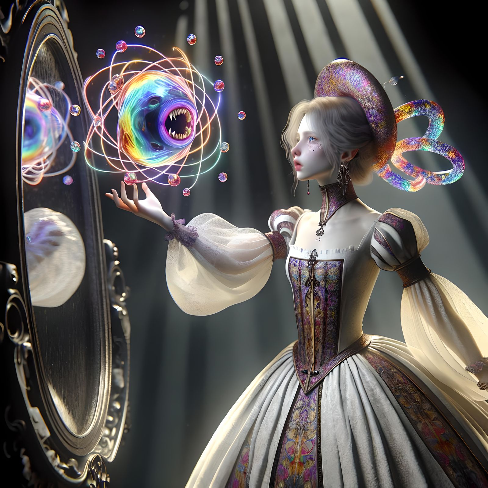 Gothic Sorceress and Demonic Reflection, in Art Nouveau Styl...