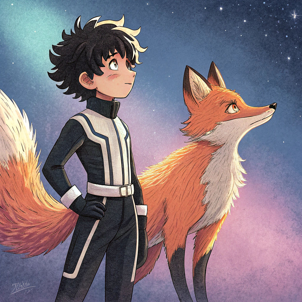 Boy and Fox Companion in Manga Style