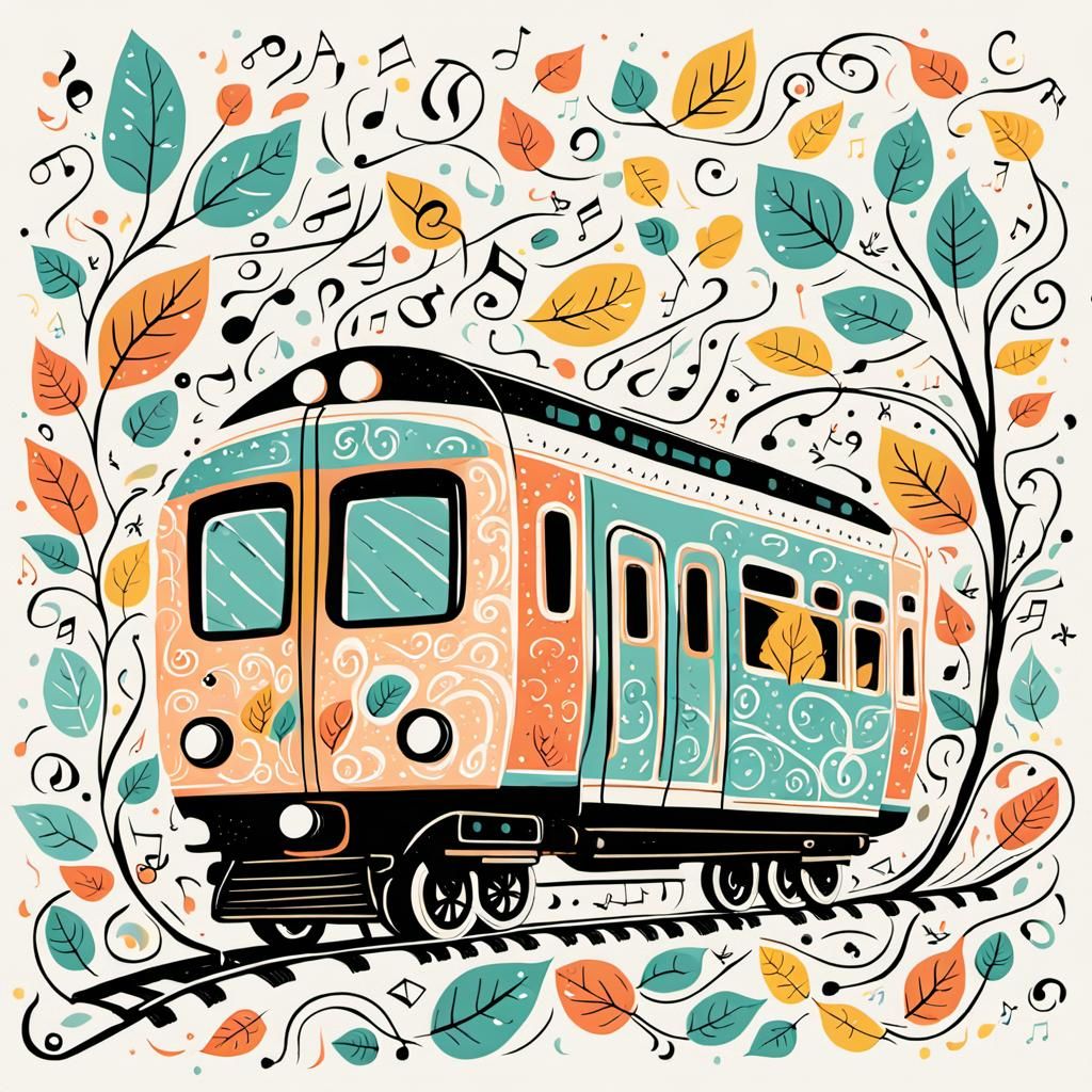 Musical Train in Whimsical Doodle Style