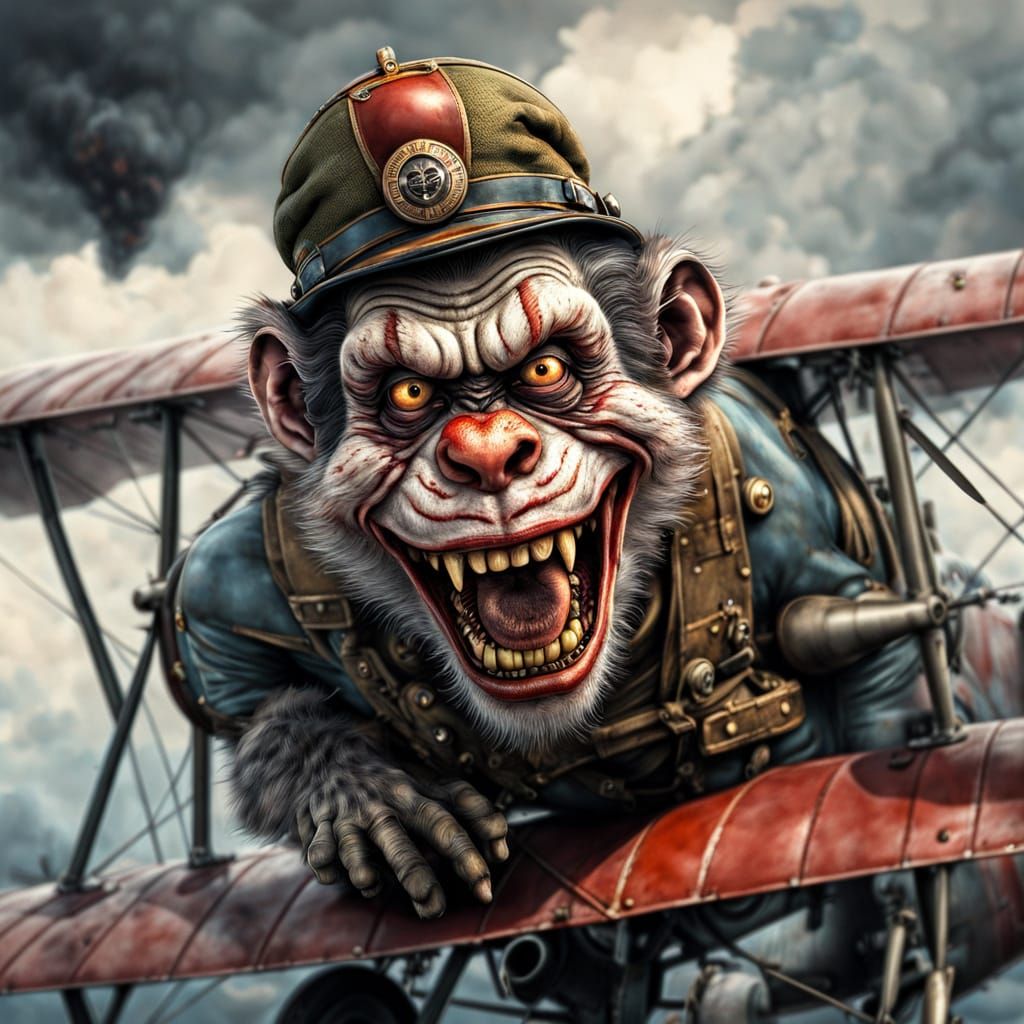 Zombie Monkey Clown in WWI Biplane