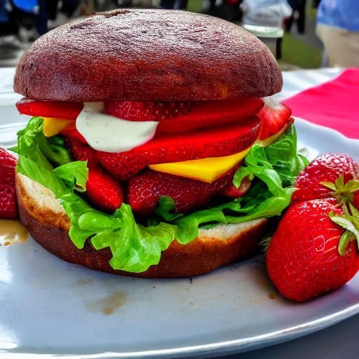 Strawberry Burger Floating on the Sea