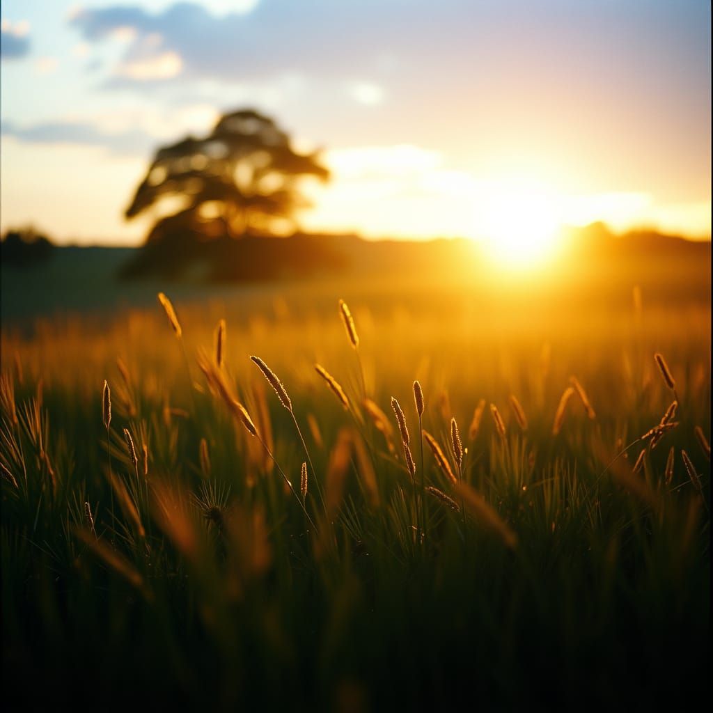 Golden Twilight in a Serene Meadow