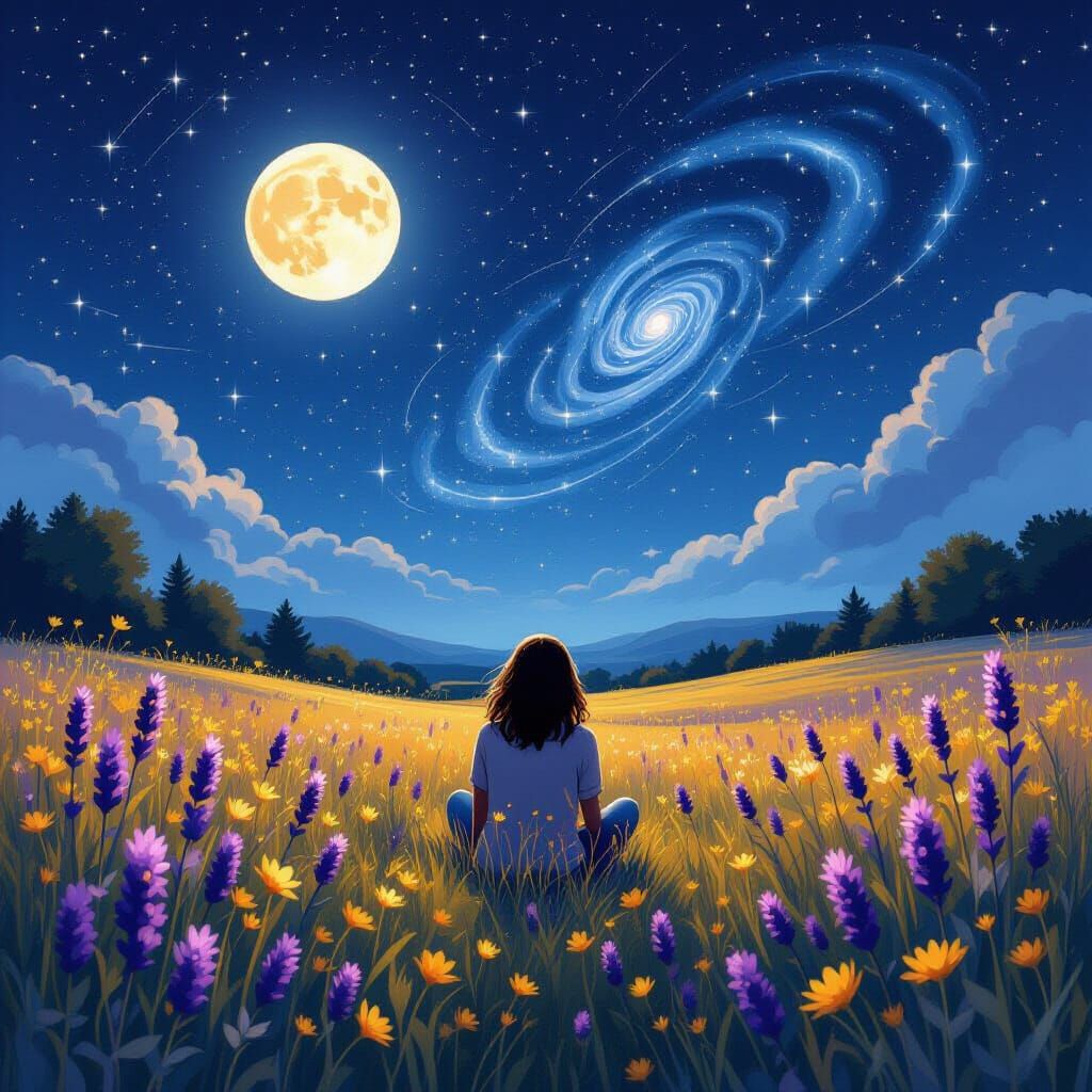 Magical Realist Stargazing in a Glowing Meadow
