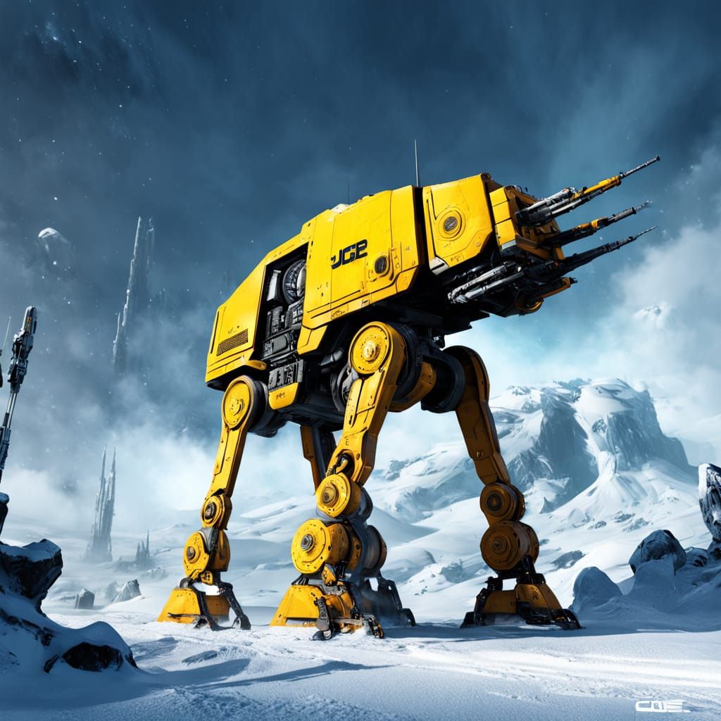 Cinematic AT-AT Concept Art in JCB Yellow