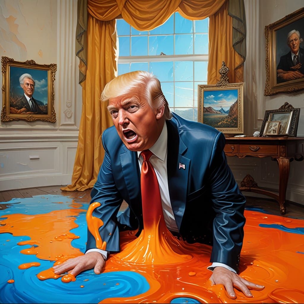 Surreal Melting Trump as Vibrant Oil Painting