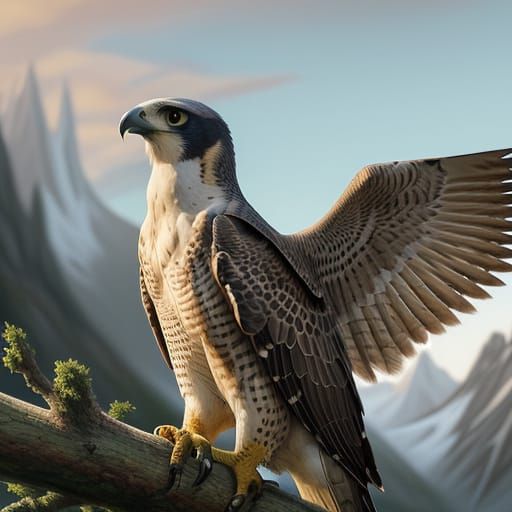 Peregrine Falcon on Branch in Oil Painting Style