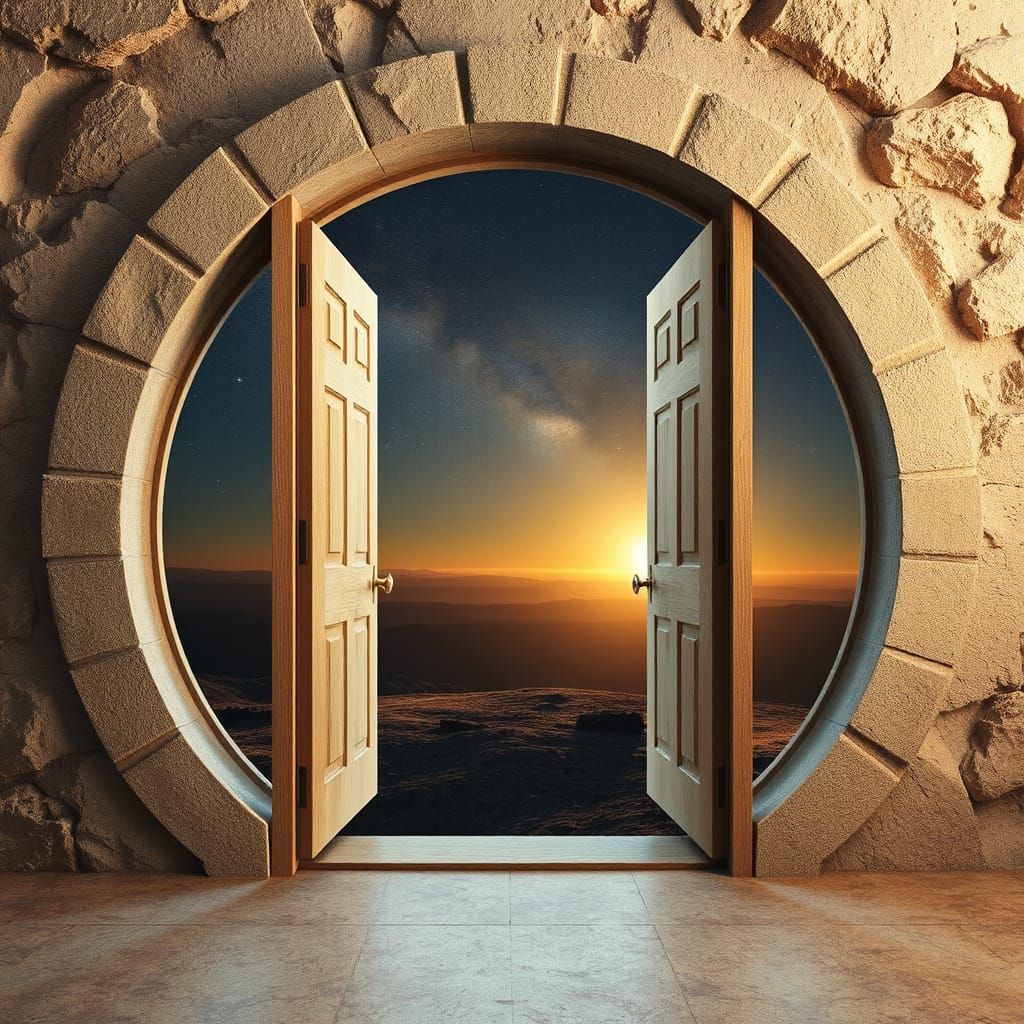 mystery outer limit door in otherworldly space