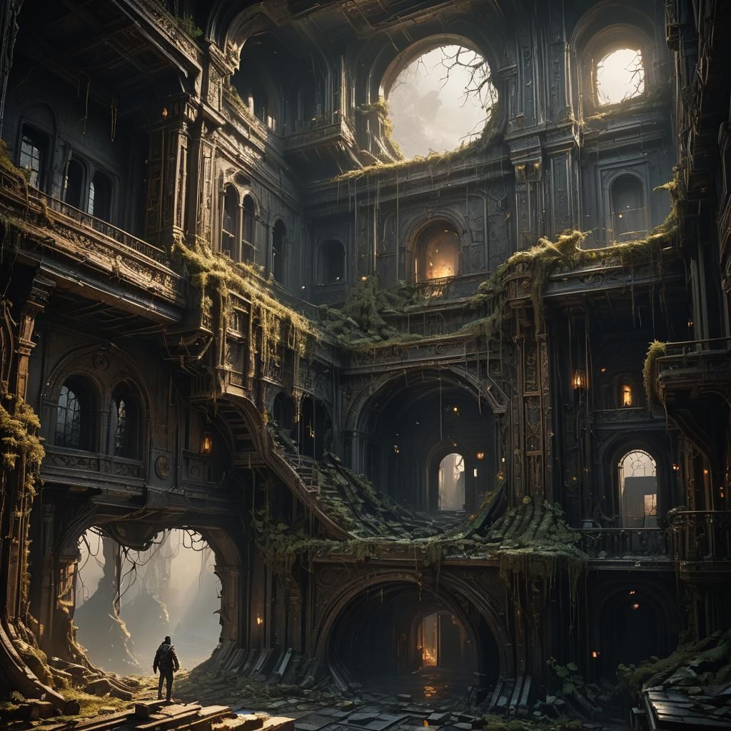 Dark Fantasy Interior with Volumetric Lighting