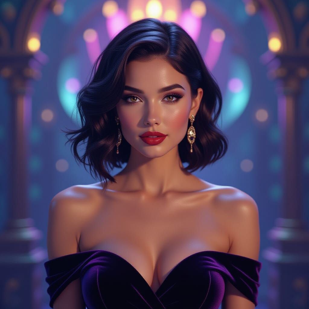 Woman in Velvet Club Dress in Mystical Matte Painting