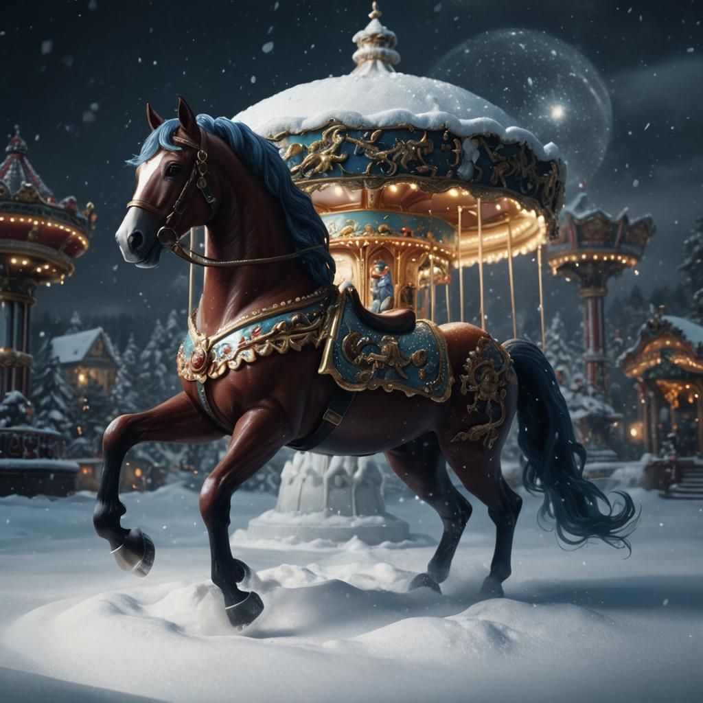 Carousel Horse in Snow Globe: Detailed Matte Painting