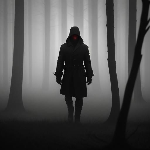 Eerie Moonlit Figure in Foggy Forest: Cinematic Photography