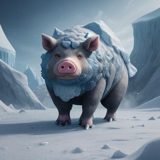 Detailed Matte Painting of Icy Pig-like Creature