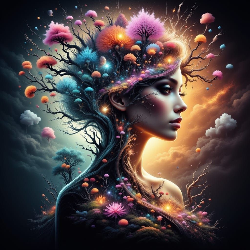 Surrealist Digital Painting of a Woman in Ethereal Aura