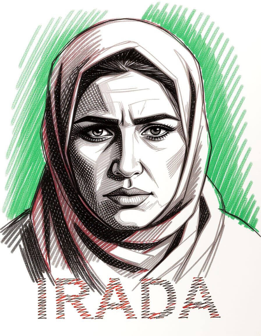 Palestinian Woman's Portrait: Irada in Cross-Hatching Style