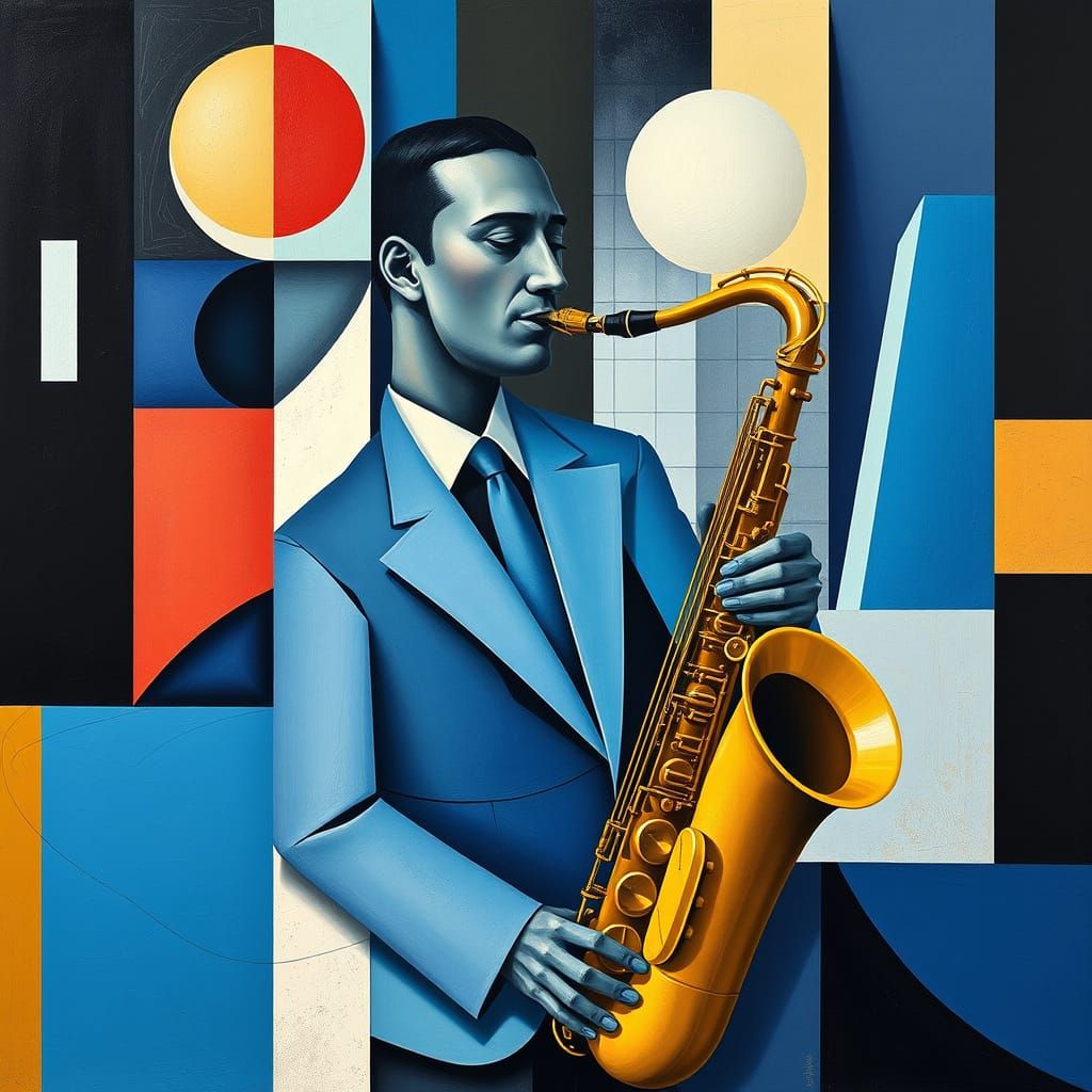 Cubist Saxophone Player in Azure