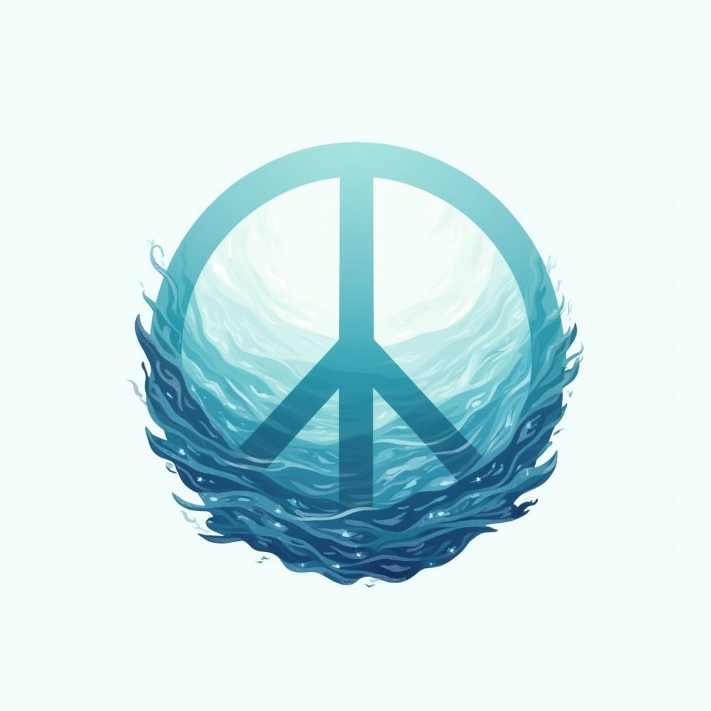 Peace Logo with Ocean Waves and Calming Gradients