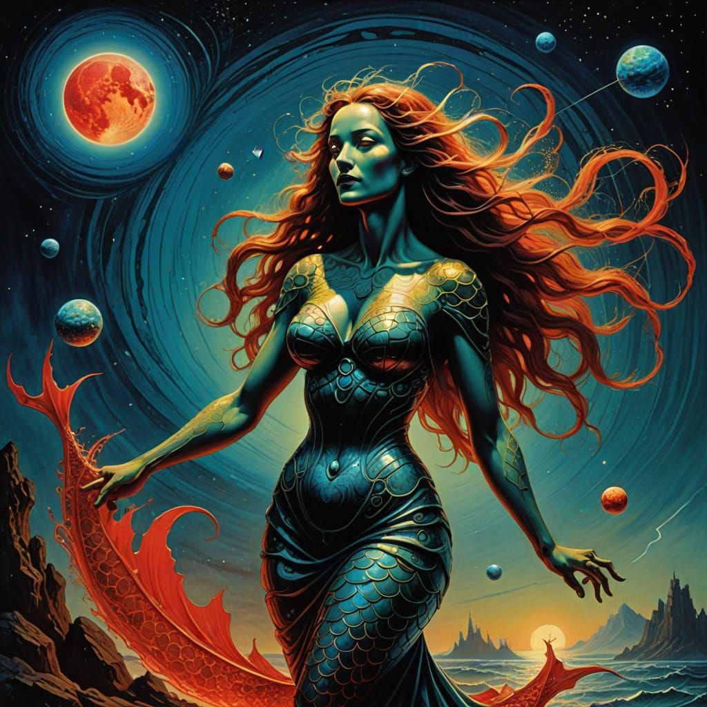 Galactic Mermaid Demon in Cosmic Flight
