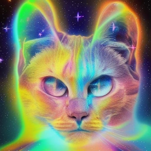 Cosmic Galaxy Cat Holographic Astral Illustration