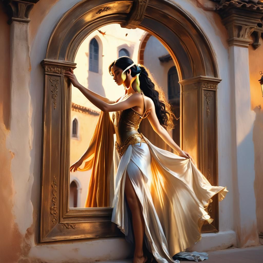 Goddess Dancer Reflected in Golden Light