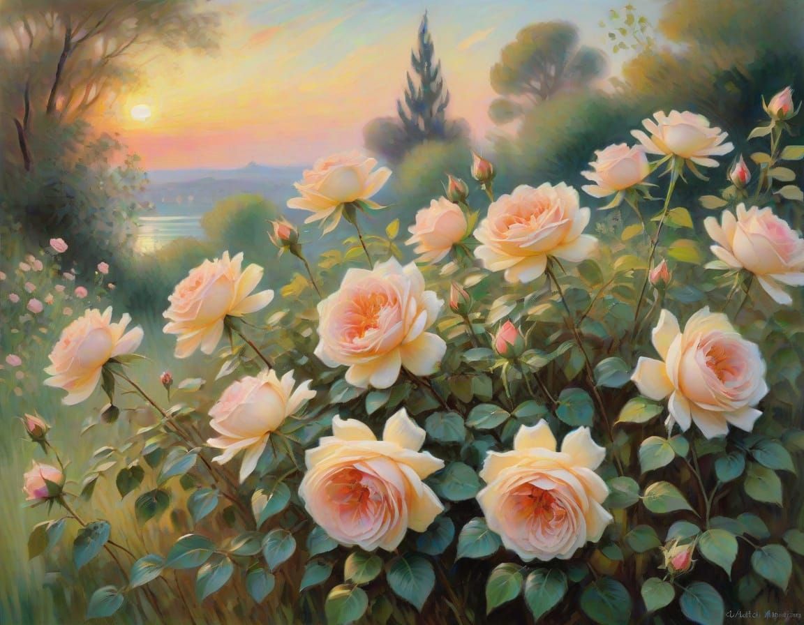 Impressionist Roses in Golden Light