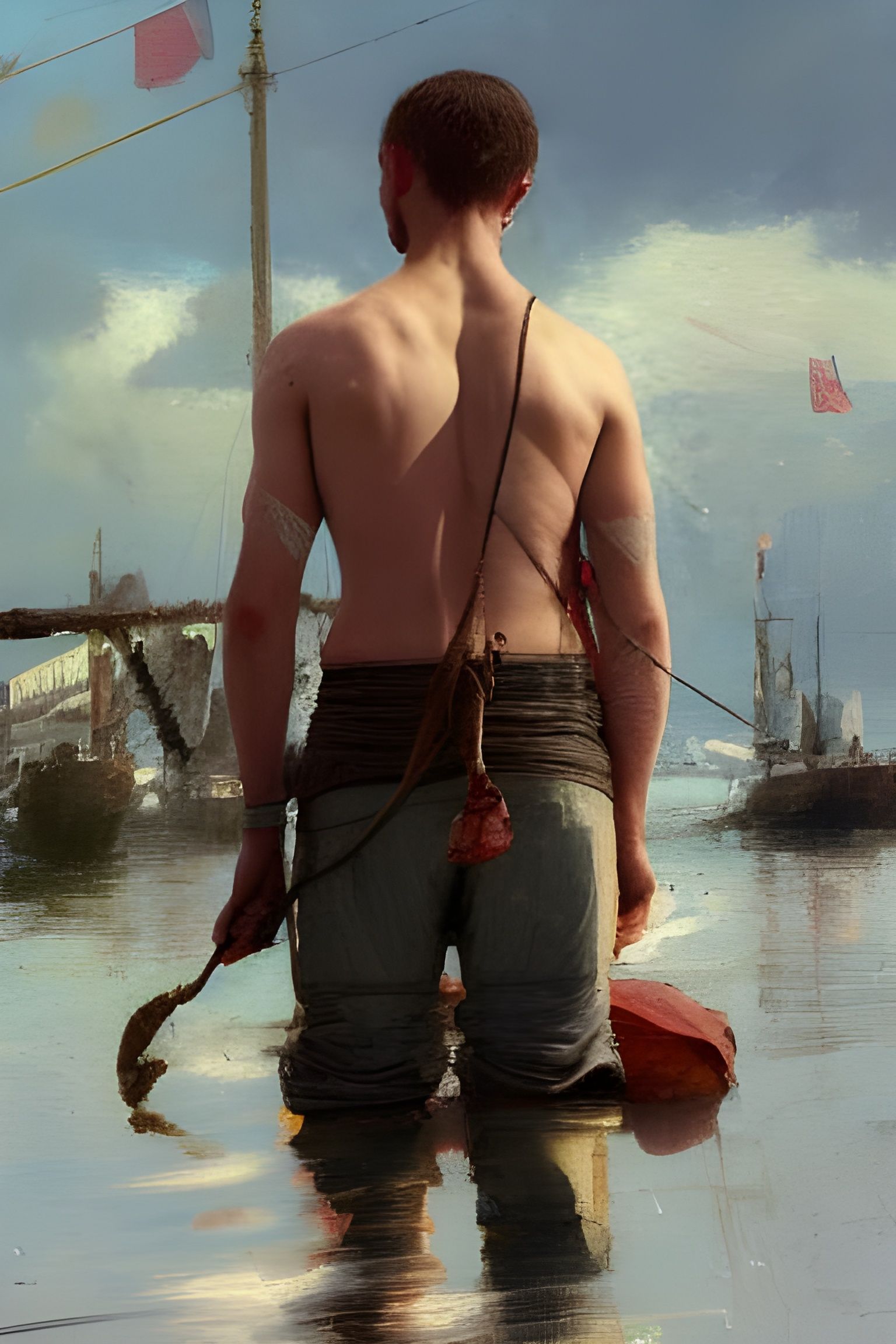 Man Overlooking Harbor in Renaissance Style