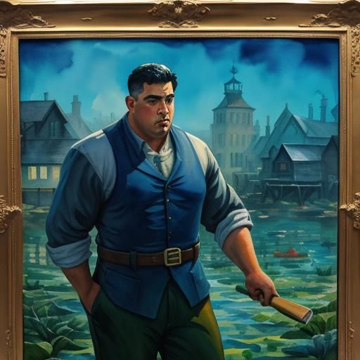 Flooded Town: Gouache and Watercolor Impression