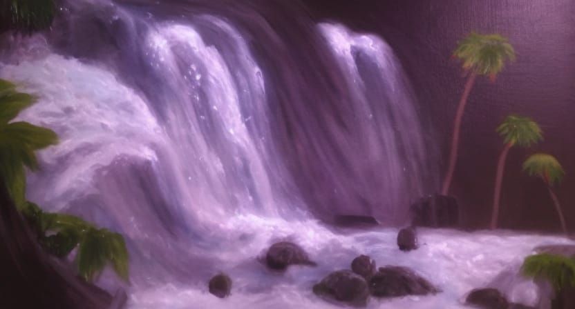 Alien Crocodiles Ascending Waterfall: Oil Painting