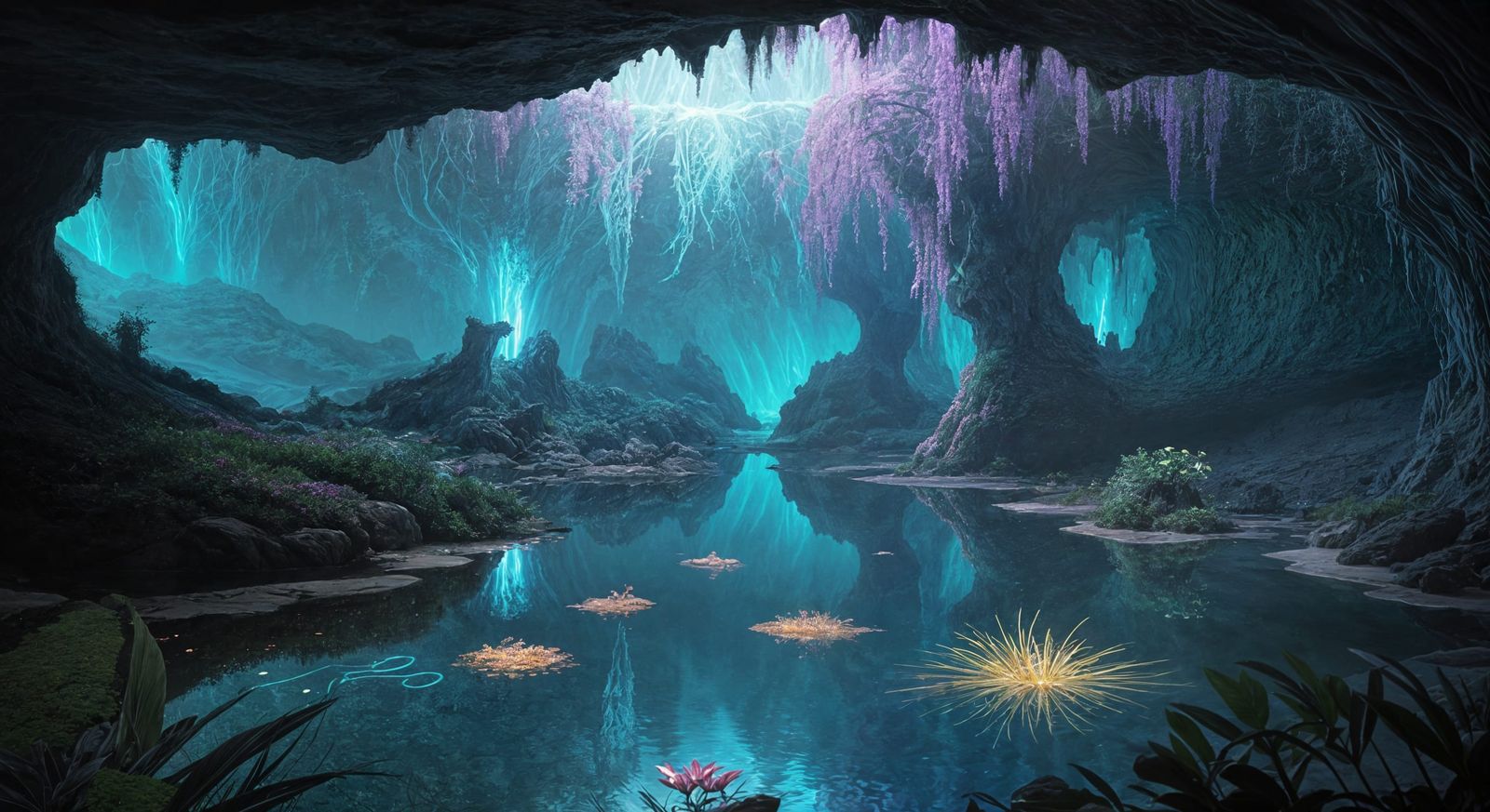 Subterranean Oasis Glows with Ethereal Light